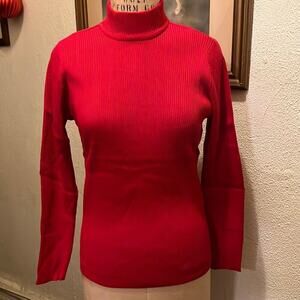 Karen Scott Cotton Solid Rib Mock-Neck Sweater Red Amore NWT Size M